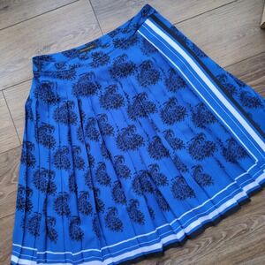 Banana Republic Knee Length A-line Pleated Skirt - Blue Black Stripes Paisley 12